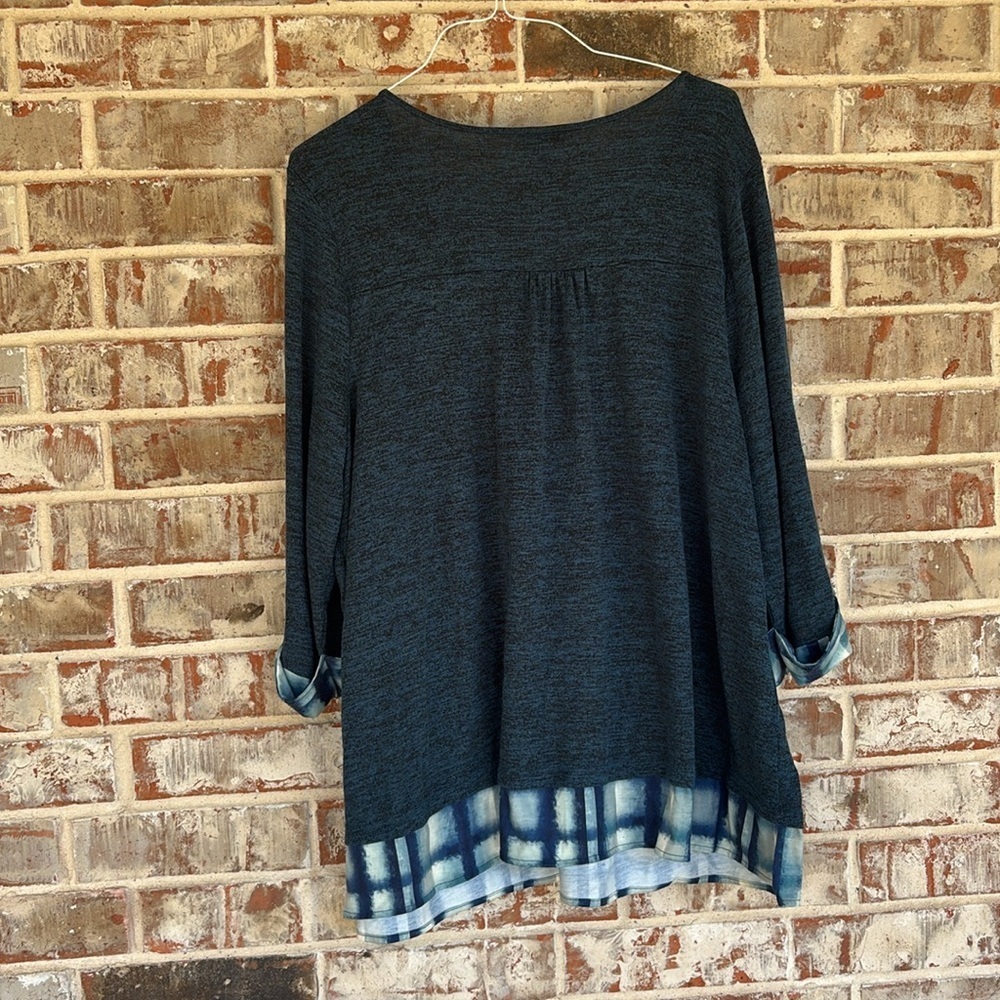 Catherines Dark Blue Tunic with Plaid Accents - Picture 8 of 9